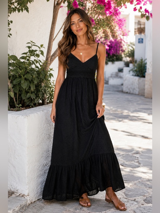 Lily Rose Dresses & Skirts - Lily Rose Black Swiss Dot Boho Cottagecore Maxi Dress Size Large NWT